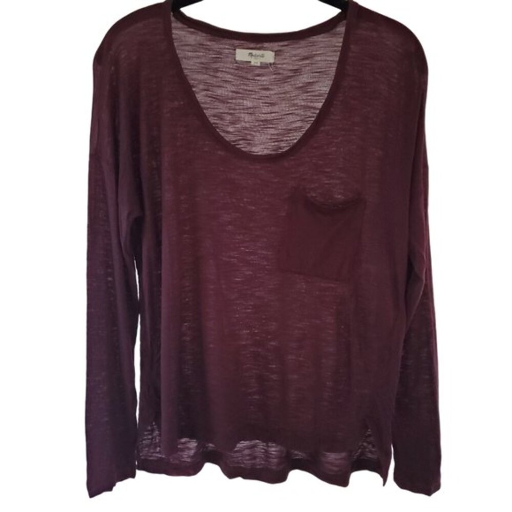 Madewell Burgundy Long Sleeve Scoop Neck Tee Women Size XS